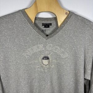 Vintage Nike Golf V-Neck Sweatshirt XXL Heather Grey Embroidered Crest Pullover